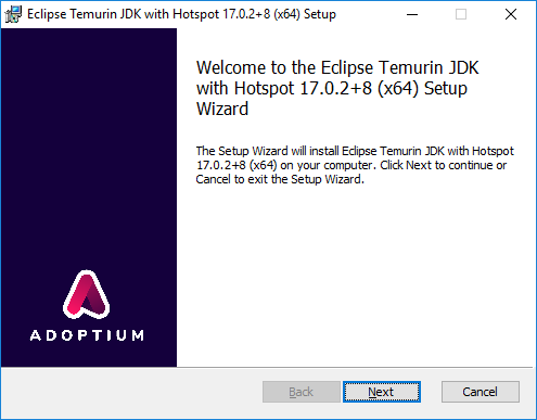 AdoptOpenJDK JRE Welcome Setup
