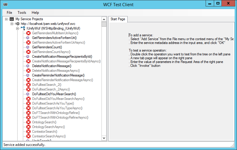 WCF Test Client UnifyWcf.svc added