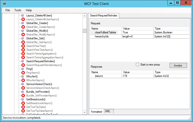 WCF Test Client SearchRequestReIndex Response